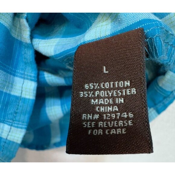 Bit & Bridle Womens Button-Up Short Sleeve Shirt L Blue Plaid Embroidered Accent - Picture 4 of 9